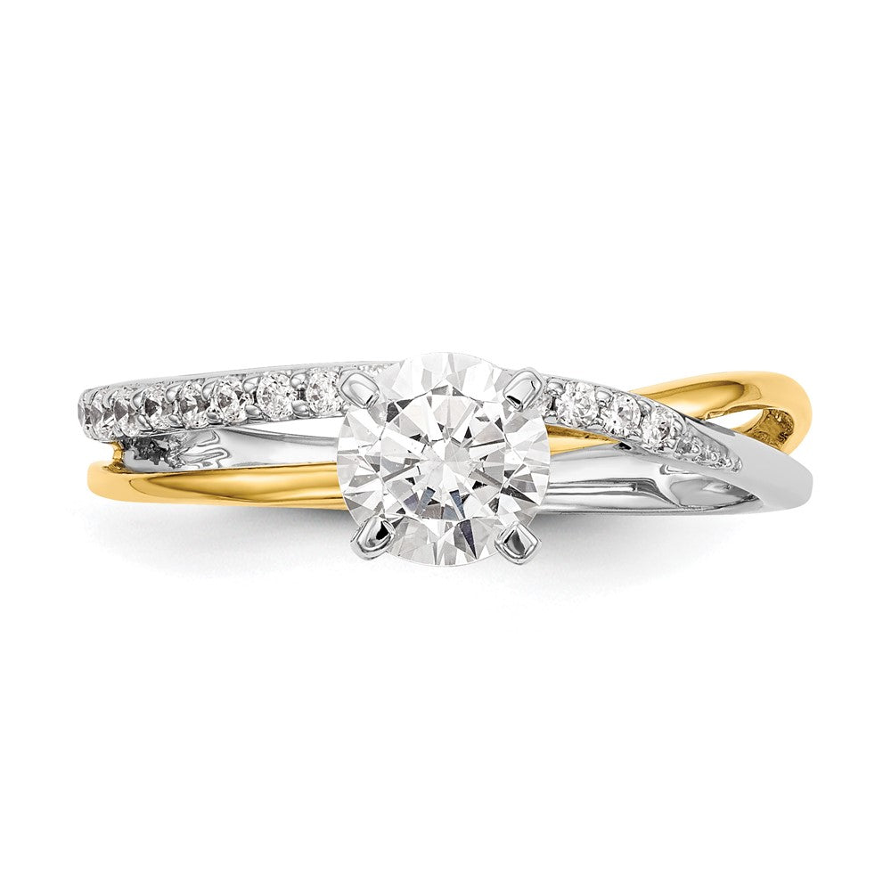 14K Bicolor Verlobungsring mit Zirkonia im Bypass-Design, Peg-Fassung