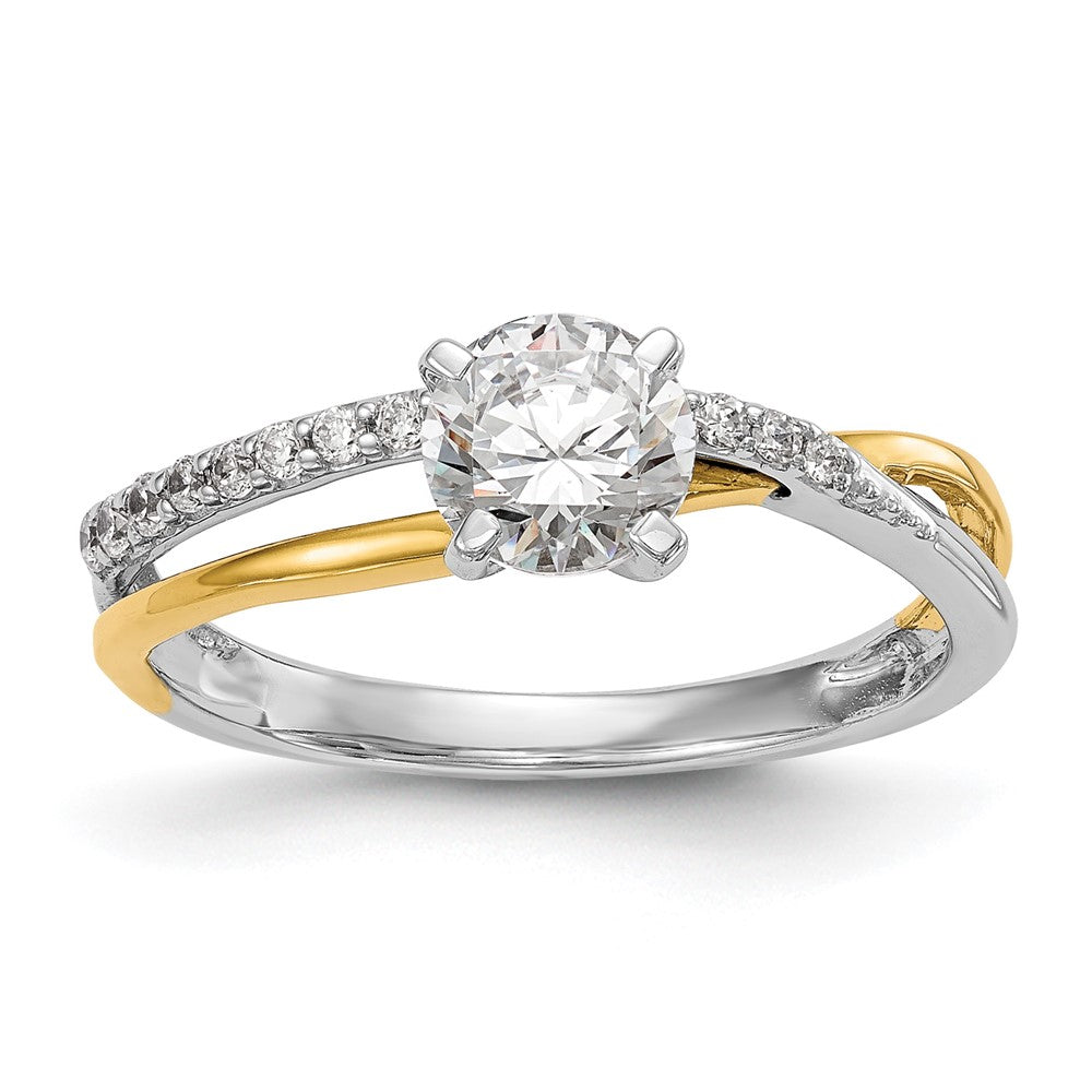 14K Bicolor Verlobungsring mit Zirkonia im Bypass-Design, Peg-Fassung