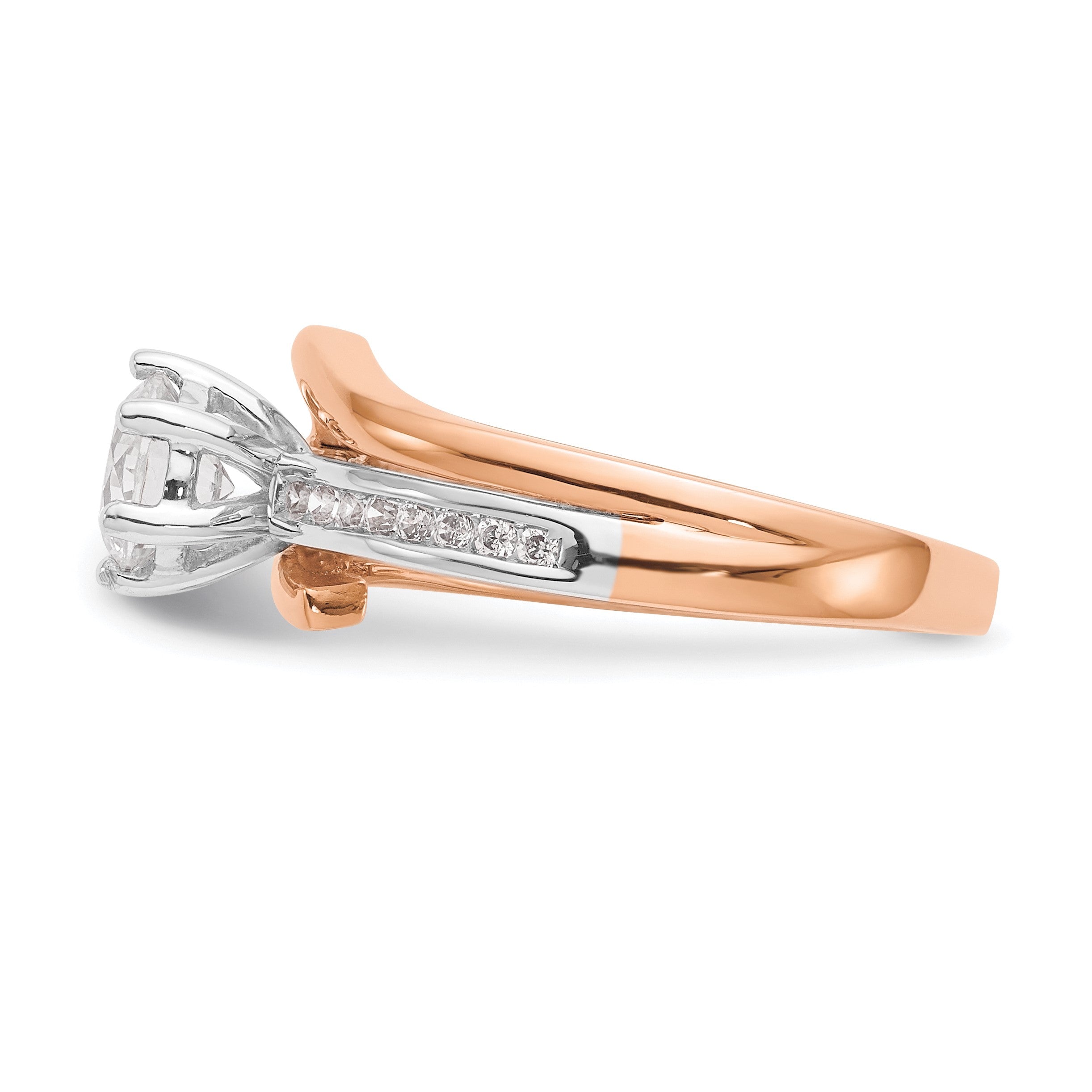 14K Weiß-/Roségold Zweifarbiger Rosé und Weiß 0,875 ct. Laborgezüchteter Diamant VS/SI Semi-Mount Overlapping Krappenfassung Verlobungsring