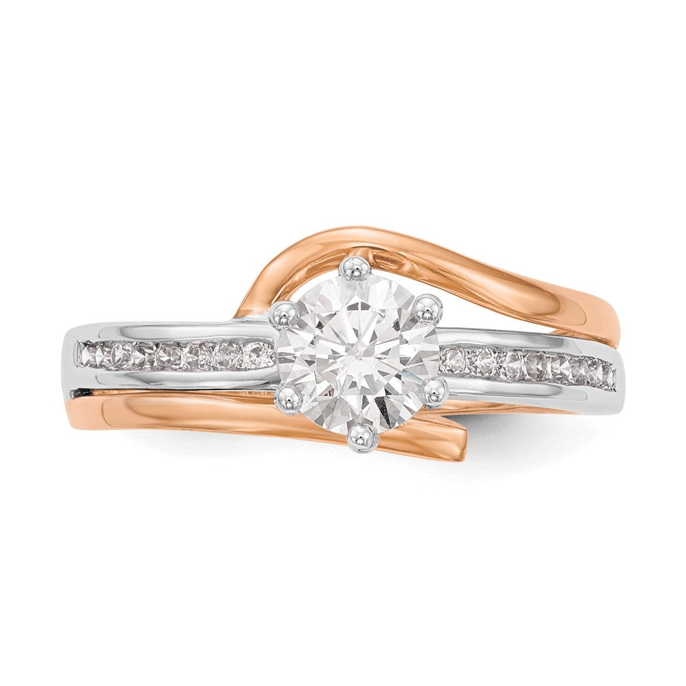 14K Weiß-/Roségold Zweifarbiger Rosé und Weiß 0,875 ct. Laborgezüchteter Diamant VS/SI Semi-Mount Overlapping Krappenfassung Verlobungsring