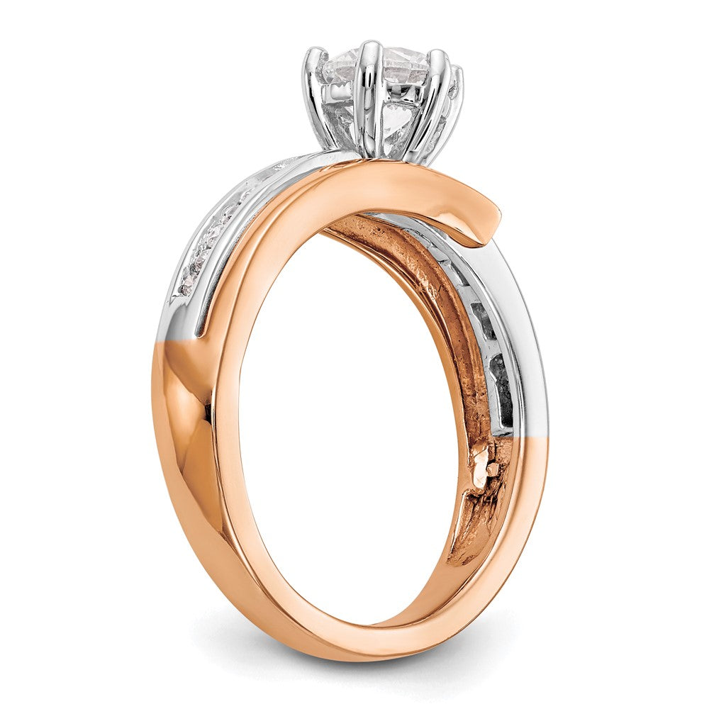 14K Weiß-/Roségold Zweifarbiger Rosé und Weiß 0,875 ct. Laborgezüchteter Diamant VS/SI Semi-Mount Overlapping Krappenfassung Verlobungsring