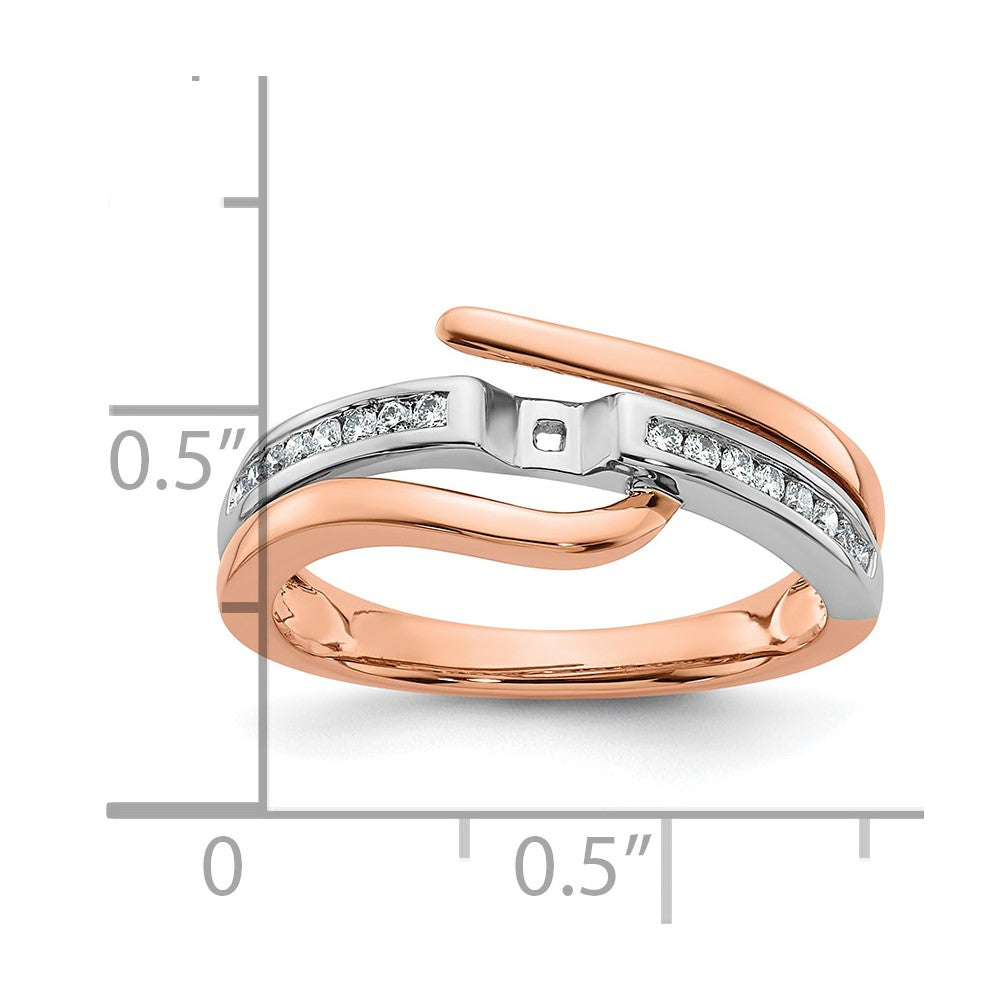 14K Weiß-/Roségold Zweifarbiger Rosé und Weiß 0,875 ct. Laborgezüchteter Diamant VS/SI Semi-Mount Overlapping Krappenfassung Verlobungsring