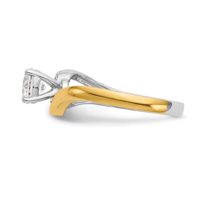 14K Bicolor Verlobungsring mit Peg-Fassung und simuliertem Diamanten im Bypass-Design