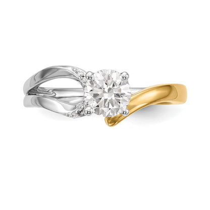 14K Bicolor Verlobungsring mit Peg-Fassung und simuliertem Diamanten im Bypass-Design