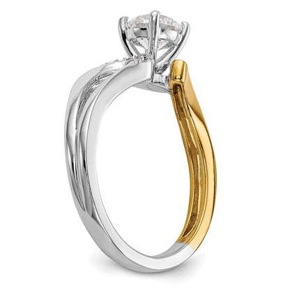 14K Bicolor Verlobungsring mit Peg-Fassung und simuliertem Diamanten im Bypass-Design