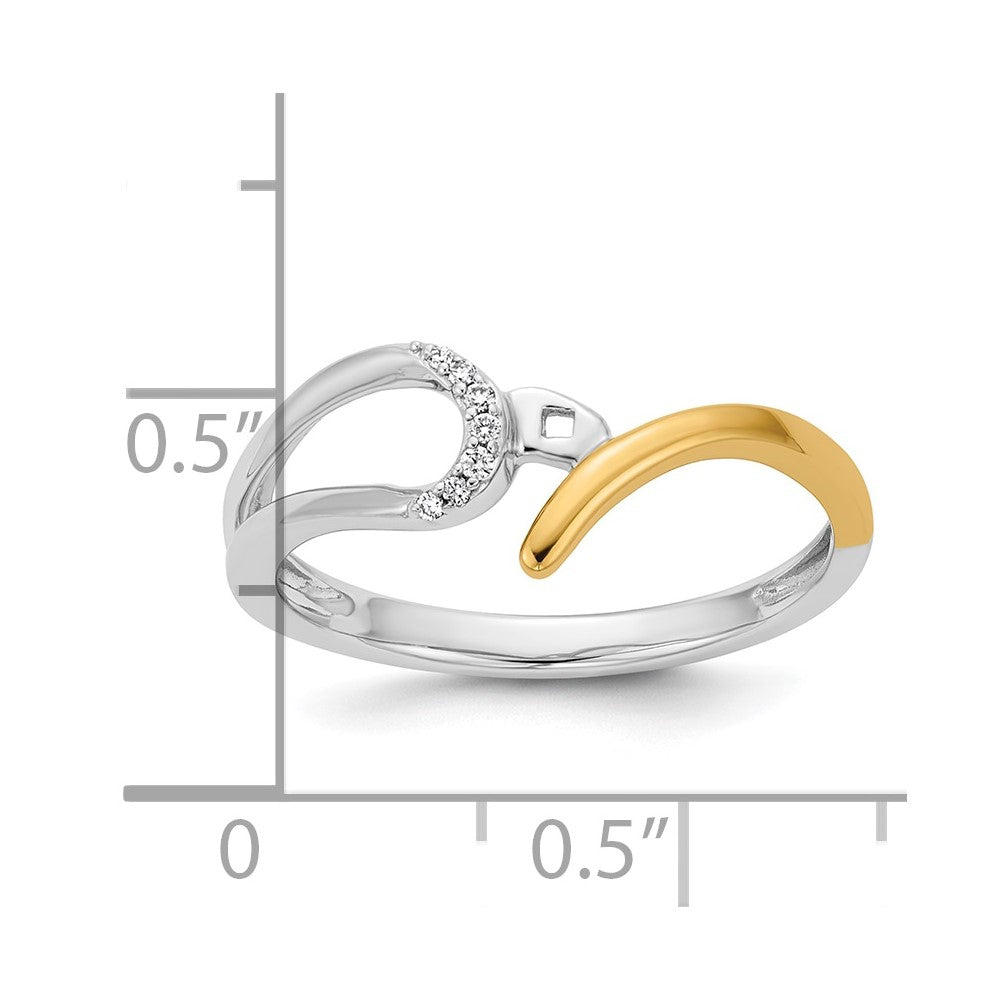 14K Bicolor Verlobungsring mit Peg-Fassung und simuliertem Diamanten im Bypass-Design
