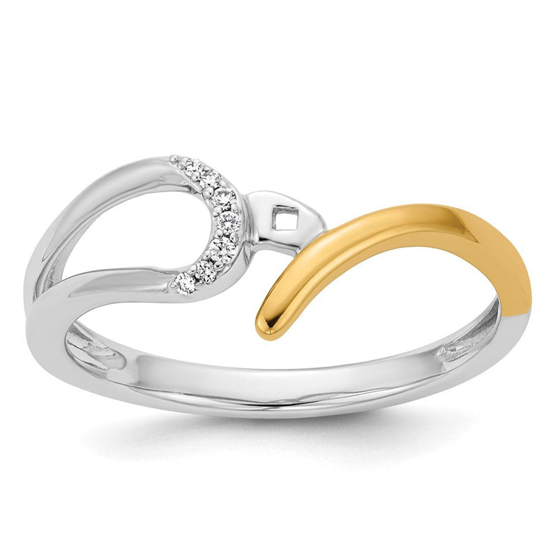 14K Bicolor Verlobungsring mit Peg-Fassung und simuliertem Diamanten im Bypass-Design