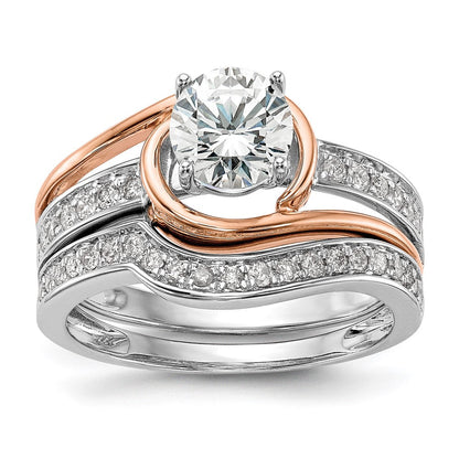 14K Zweifarbiger Rosé- und Weißgold Verlobungsring mit 0,16 ct. im Krappenzargen-Set gefassten Labor-Diamanten, VS/SI