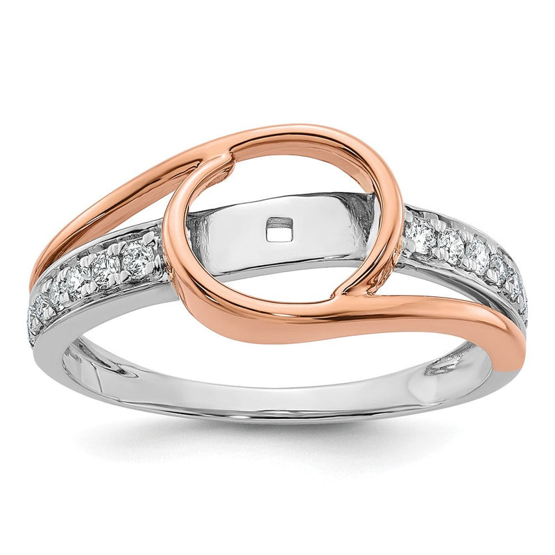 14K Bicolor Verlobungsring mit Zirkonia im Überkreuz-Design, Peg-Fassung