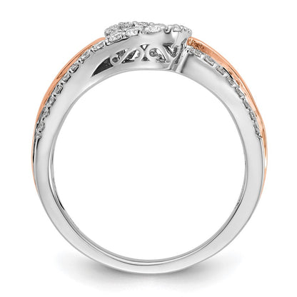 14K Bicolor Verlobungsring mit Zirkonia im Bypass-Design und Krappenfassung