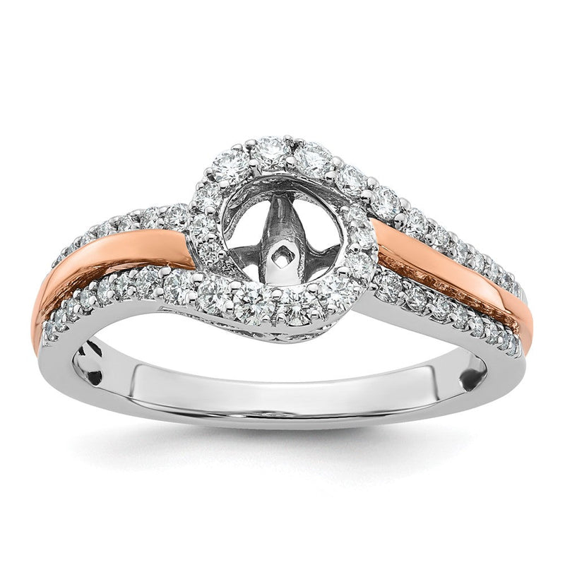 14K Bicolor Verlobungsring mit Zirkonia im Bypass-Design und Krappenfassung