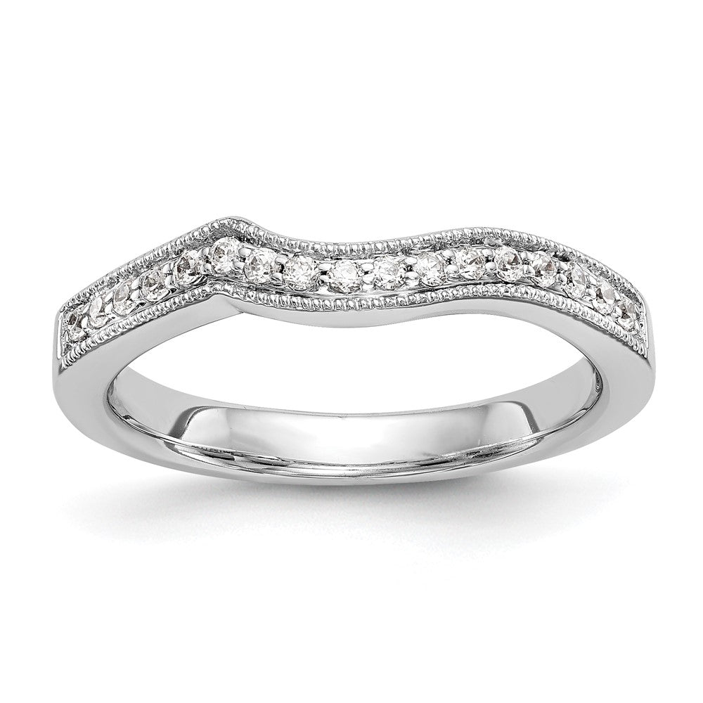 14K Weißgold Ehering mit echten Diamanten, konturiert