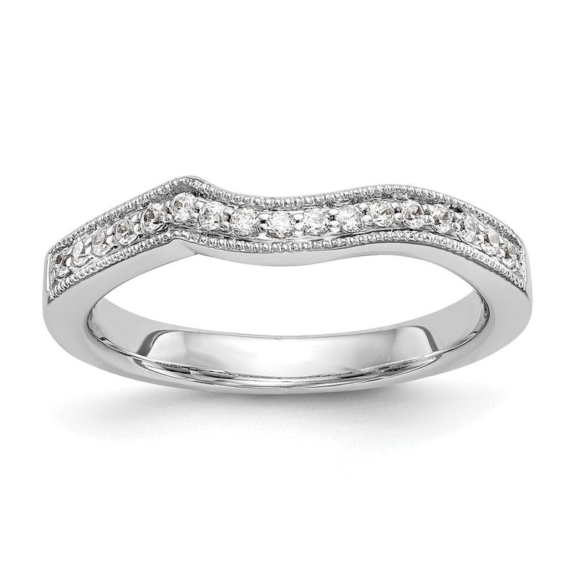 14K Weißgold Ehering mit echten Diamanten, konturiert