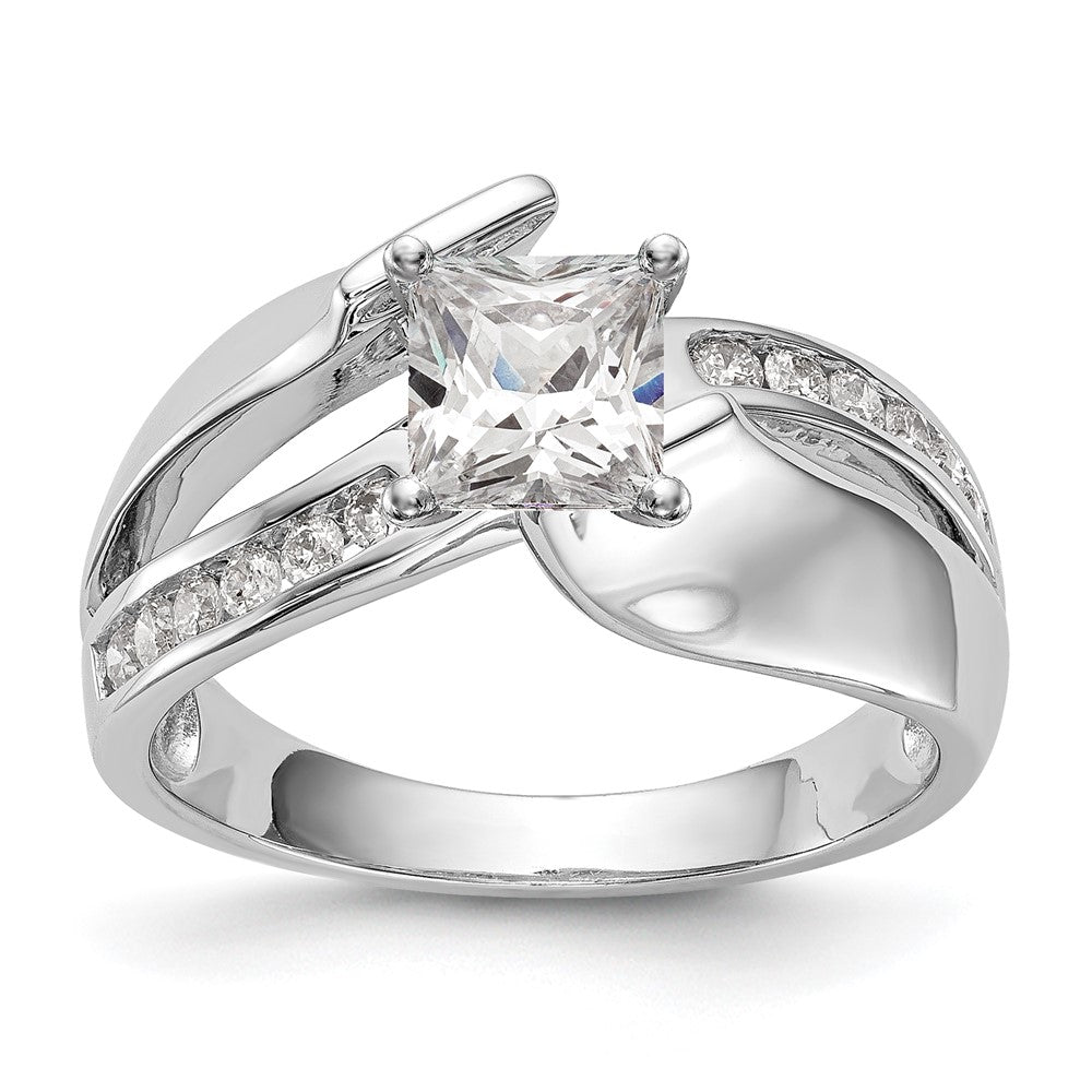 14K Weißgold Verlobungsring mit simulierten Diamanten im Überkreuz-Design
