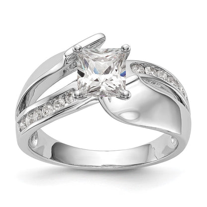 14K Weißgold Verlobungsring mit simulierten Diamanten im Überkreuz-Design