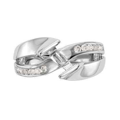 14K Weißgold Verlobungsring mit simulierten Diamanten im Überkreuz-Design