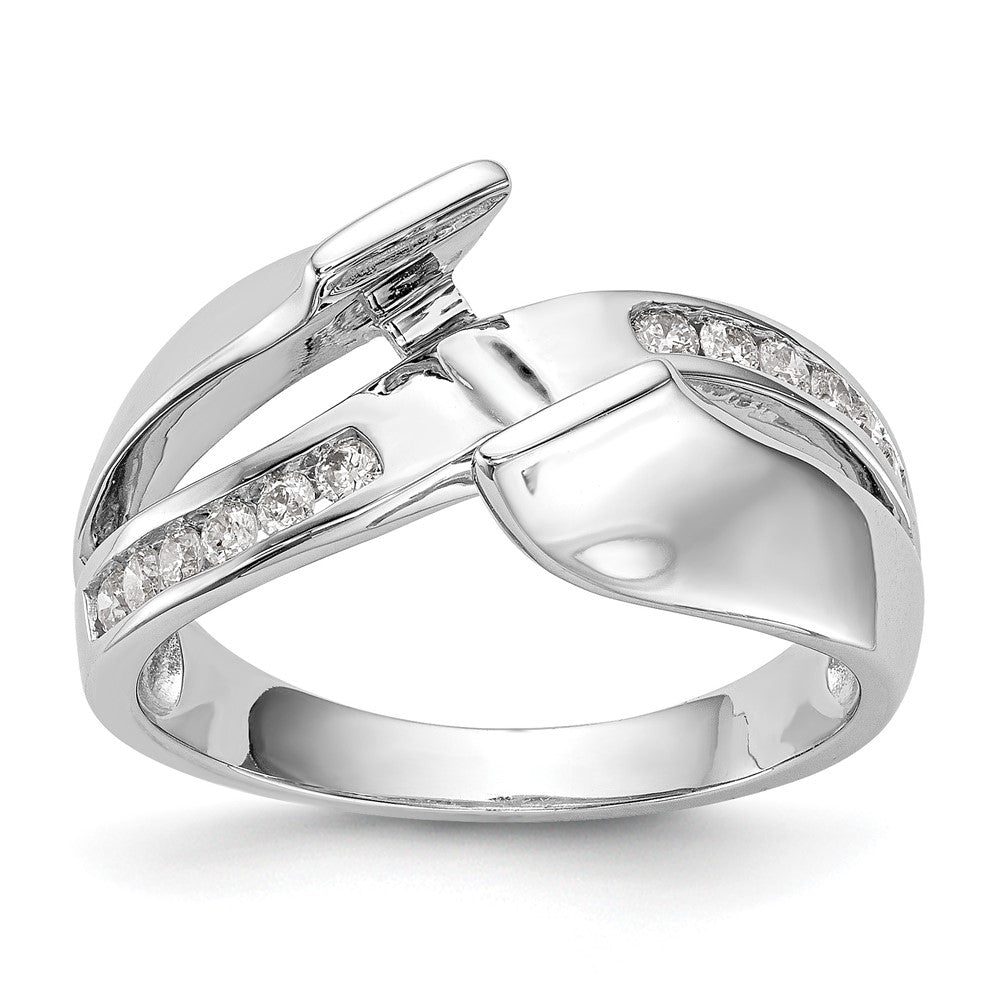 14K Weißgold Verlobungsring mit simulierten Diamanten im Überkreuz-Design