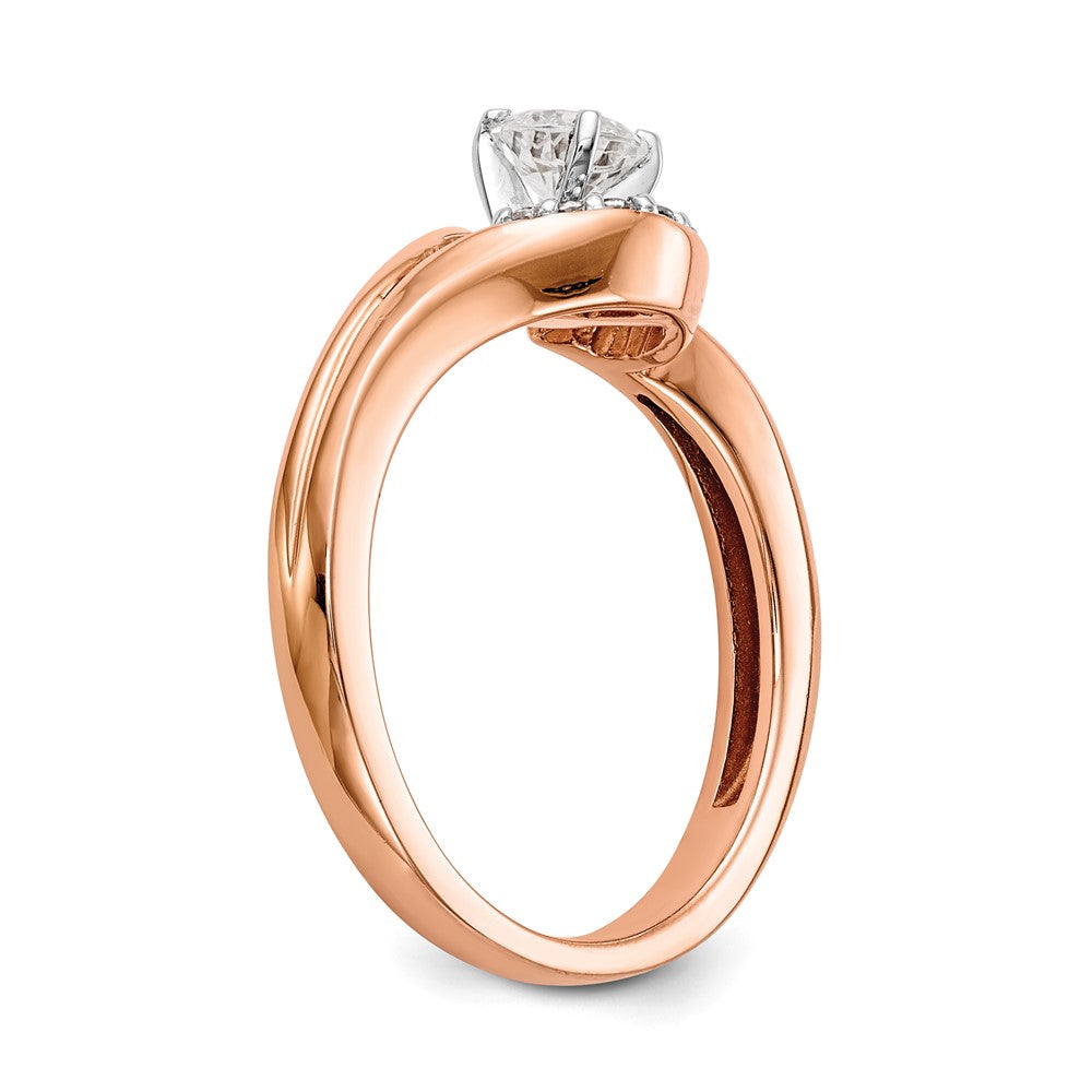 14K Roségold Verlobungsring mit Krappenfassung und simuliertem Diamant im Bypass-Design