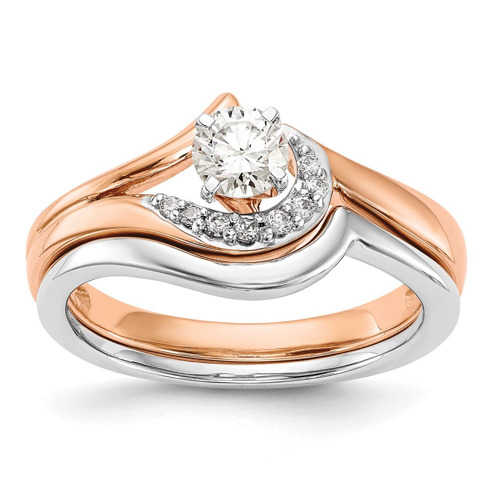 14K Roségold Verlobungsring mit Krappenfassung und simuliertem Diamant im Bypass-Design