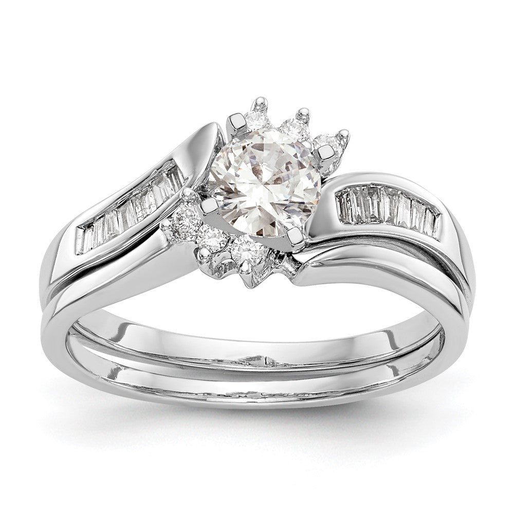 14K Weißgold By Pass Stift Set 1/8 Karat Baguette Diamant Halbfassung Verlobungsring