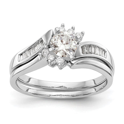 14K Weißgold By Pass Stift Set 1/8 Karat Baguette Diamant Halbfassung Verlobungsring