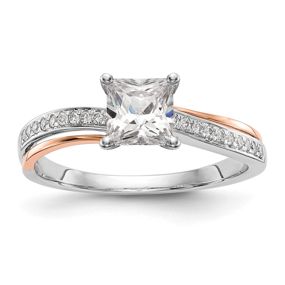 14K Bicolor Verlobungsring mit simulierten Diamanten im Überkreuz-Design