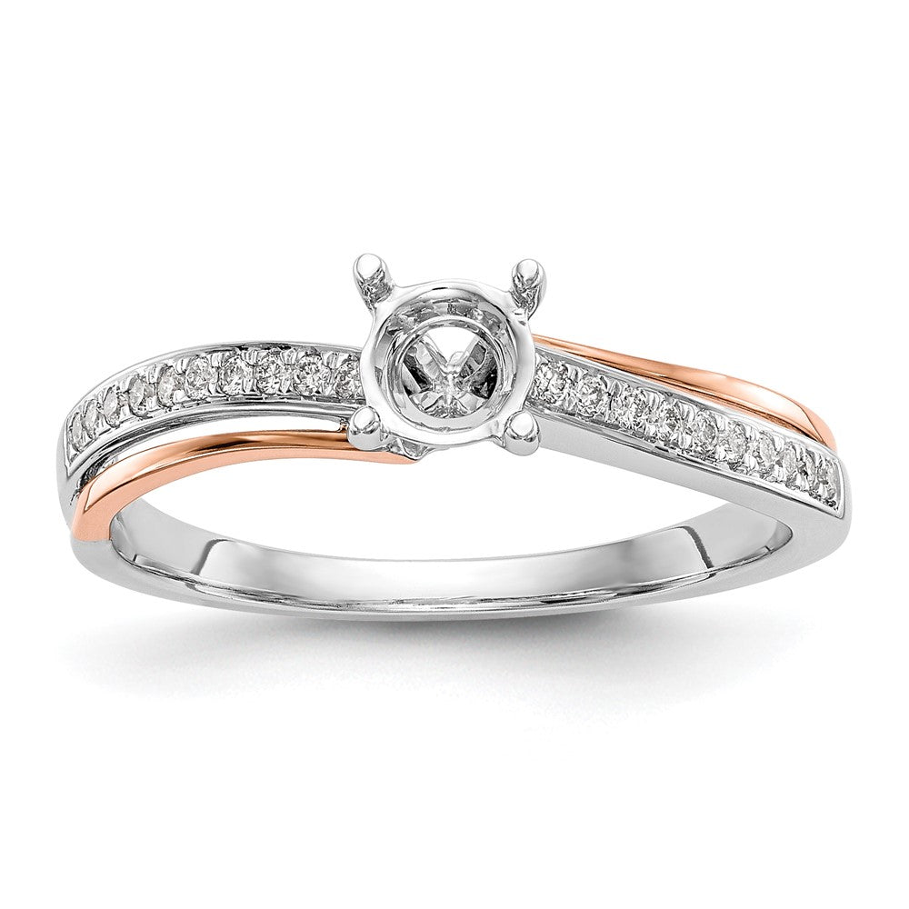 14K Bicolor Rosé- und Weißgold Verlobungsring mit 0,10 ct. im Peg-Set gefasstem, im Labor gezüchtetem Diamant, VS/SI+ G+, in By-Pass-Design