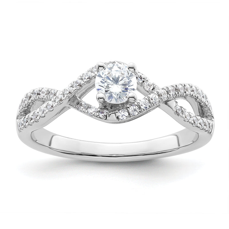 14K Weißgold Kreuz (holds 1/4 Karat (4.1mm) Rund Mittig) Diamant Halbfassung Verlobungsring