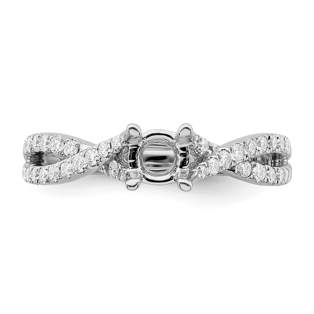 14K Weißgold Kreuz (holds 1/2 Karat (5.2mm) Rund Mittig) 1/3 Diamant Halbfassung Verlobungsring