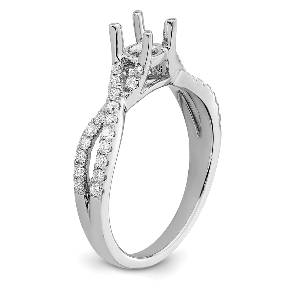 14K Weißgold Kreuz (holds 1/2 Karat (5.2mm) Rund Mittig) 1/3 Diamant Halbfassung Verlobungsring