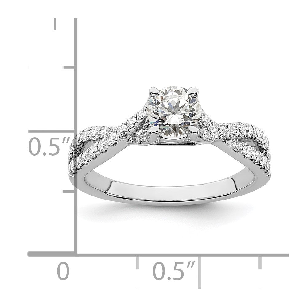 14K Weißgold Kreuz (holds 1/2 Karat (5.2mm) Rund Mittig) 1/3 Diamant Halbfassung Verlobungsring
