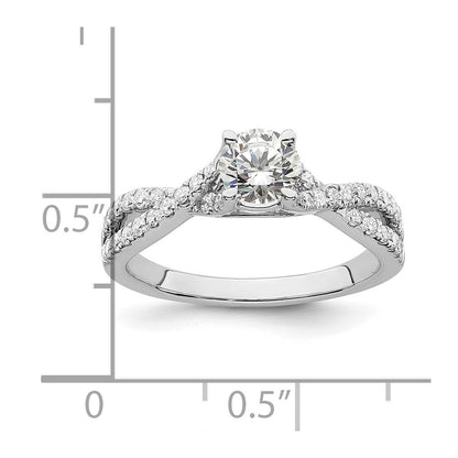 14K Weißgold Kreuz (holds 1/2 Karat (5.2mm) Rund Mittig) 1/3 Diamant Halbfassung Verlobungsring