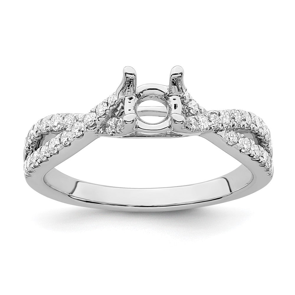 14K Weißgold Kreuz (holds 1/2 Karat (5.2mm) Rund Mittig) 1/3 Diamant Halbfassung Verlobungsring
