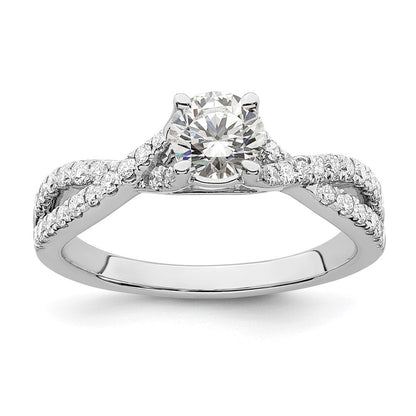 14K Weißgold Kreuz (holds 1/2 Karat (5.2mm) Rund Mittig) 1/3 Diamant Halbfassung Verlobungsring