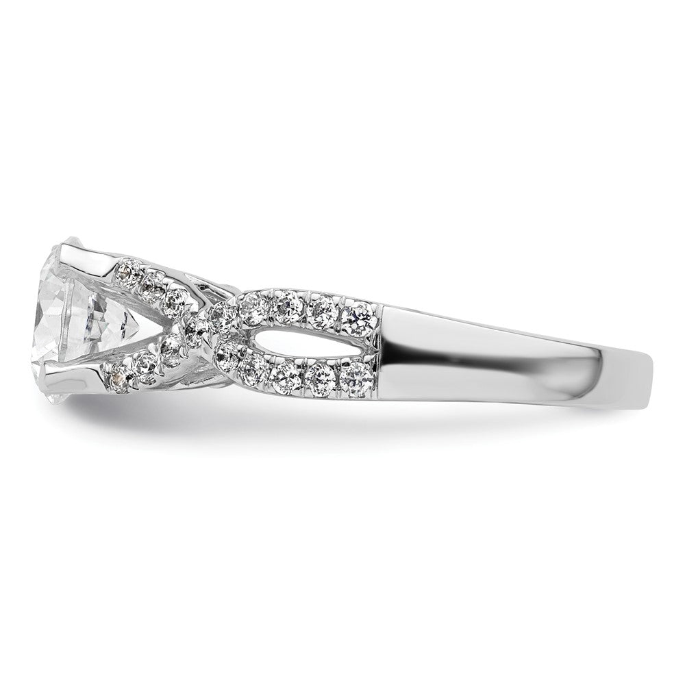 14K Weißgold Kreuz (holds 1.5 Karat (7.5mm) Rund Mittig) 1/2 Diamant Halbfassung Verlobungsring