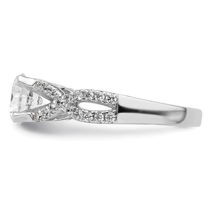 14K Weißgold Kreuz (holds 1.5 Karat (7.5mm) Rund Mittig) 1/2 Diamant Halbfassung Verlobungsring