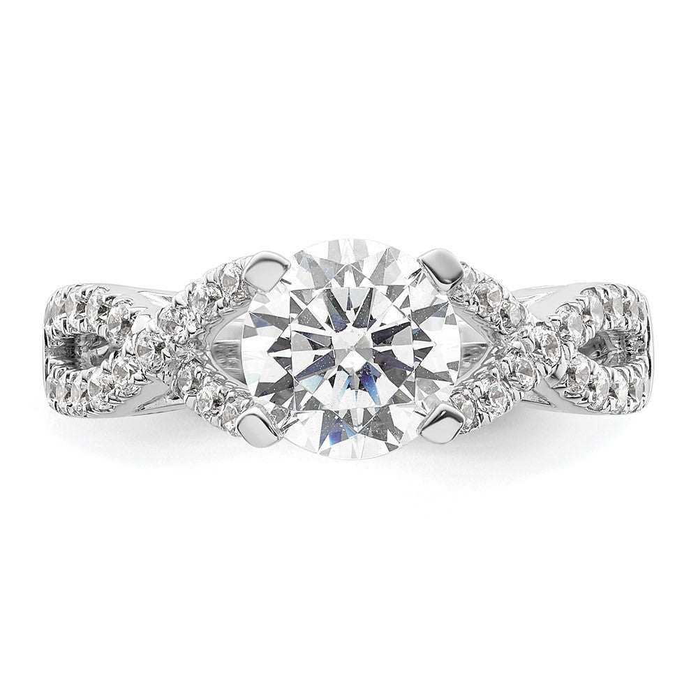 14K Weißgold Kreuz (holds 1.5 Karat (7.5mm) Rund Mittig) 1/2 Diamant Halbfassung Verlobungsring
