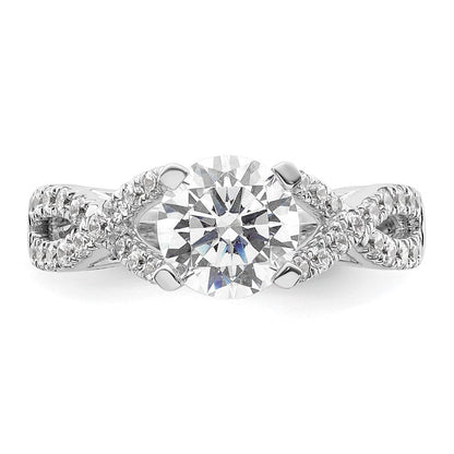 14K Weißgold Kreuz (holds 1.5 Karat (7.5mm) Rund Mittig) 1/2 Diamant Halbfassung Verlobungsring