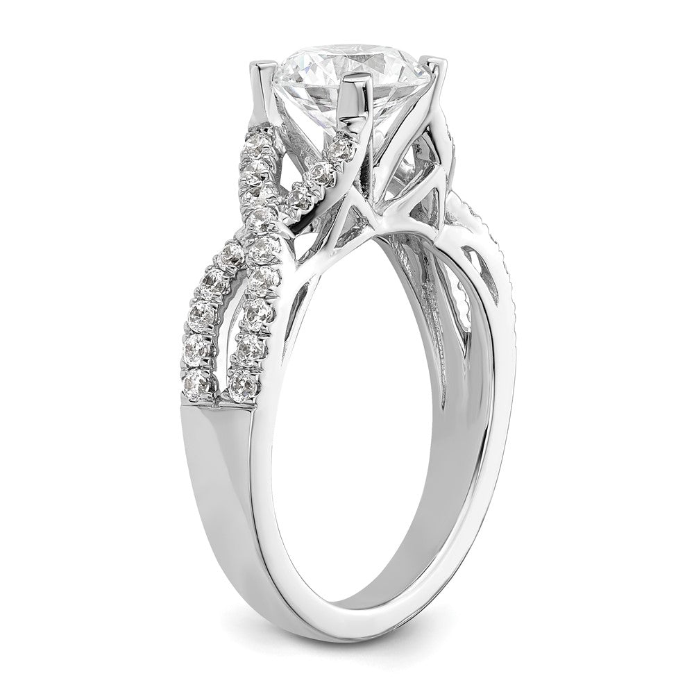 14K Weißgold Kreuz (holds 1.5 Karat (7.5mm) Rund Mittig) 1/2 Diamant Halbfassung Verlobungsring