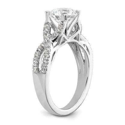 14K Weißgold Kreuz (holds 1.5 Karat (7.5mm) Rund Mittig) 1/2 Diamant Halbfassung Verlobungsring