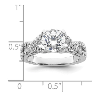 14K Weißgold Kreuz (holds 1.5 Karat (7.5mm) Rund Mittig) 1/2 Diamant Halbfassung Verlobungsring