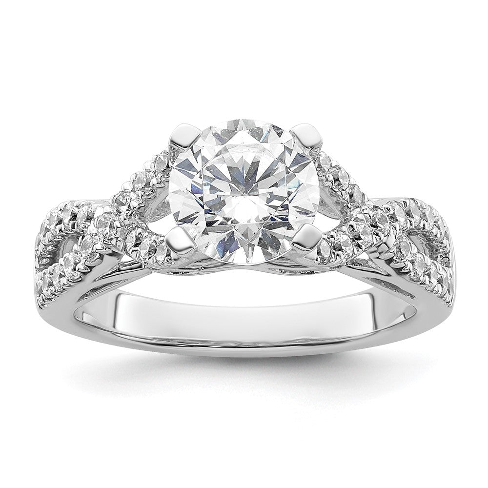 14K Weißgold Kreuz (holds 1.5 Karat (7.5mm) Rund Mittig) 1/2 Diamant Halbfassung Verlobungsring