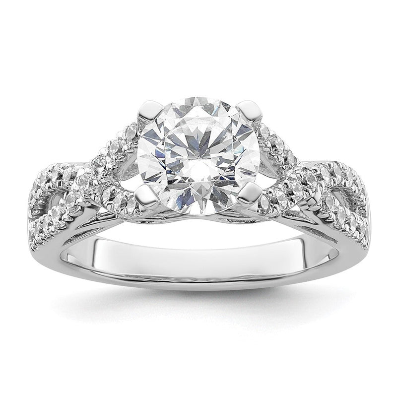 14K Weißgold Kreuz (holds 1.5 Karat (7.5mm) Rund Mittig) 1/2 Diamant Halbfassung Verlobungsring