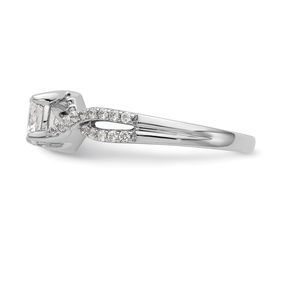 14K Weißgold Kreuz (holds 1/2 Karat (5.2mm) Rund Mittig) 1/4 Diamant Halbfassung Verlobungsring