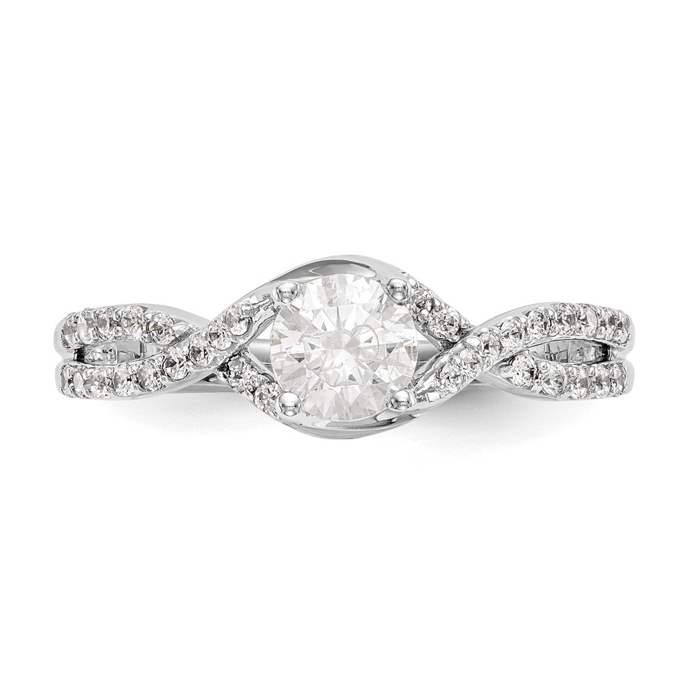 14K Weißgold Kreuz (holds 1/2 Karat (5.2mm) Rund Mittig) 1/4 Diamant Halbfassung Verlobungsring