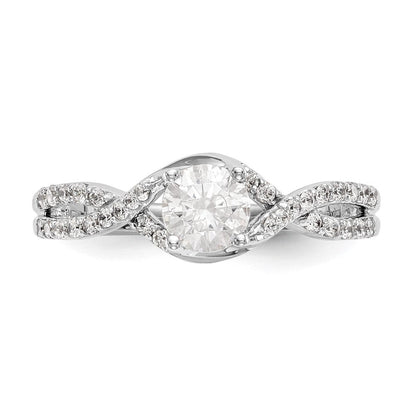 14K Weißgold Kreuz (holds 1/2 Karat (5.2mm) Rund Mittig) 1/4 Diamant Halbfassung Verlobungsring