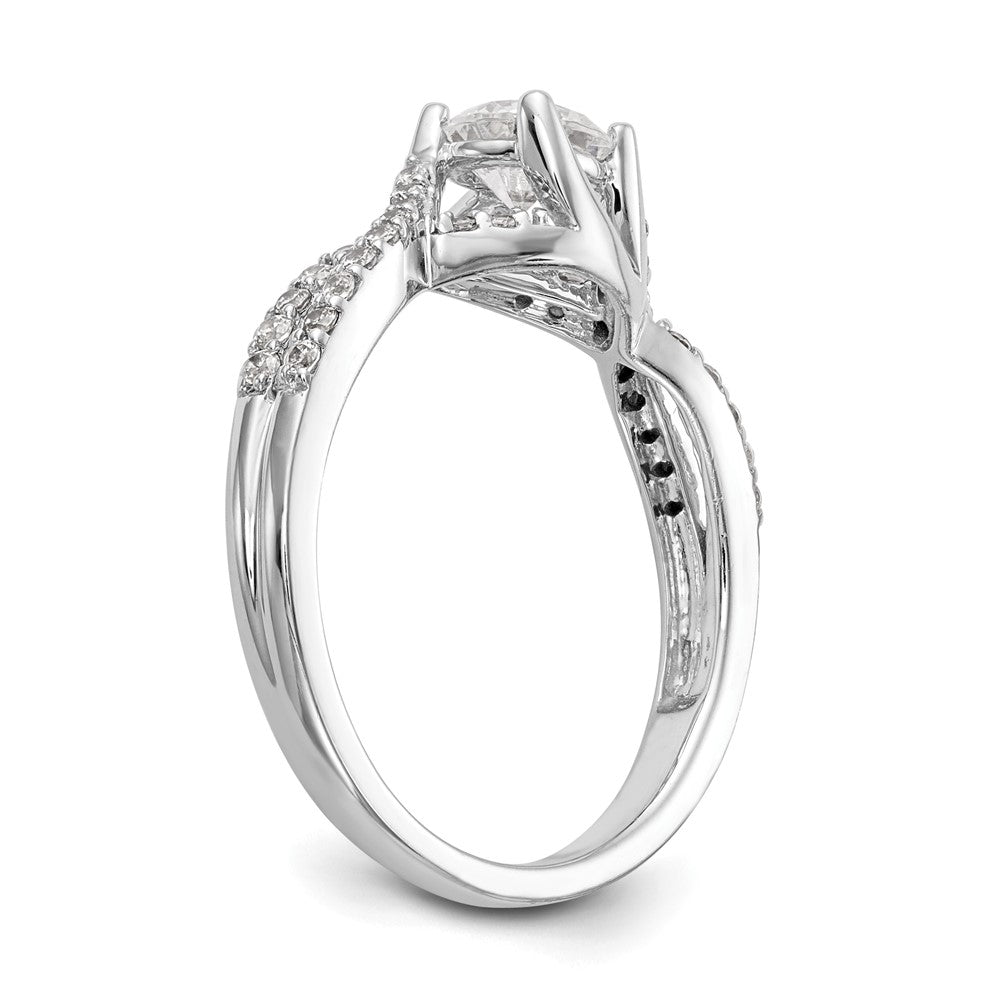14K Weißgold Kreuz (holds 1/2 Karat (5.2mm) Rund Mittig) 1/4 Diamant Halbfassung Verlobungsring