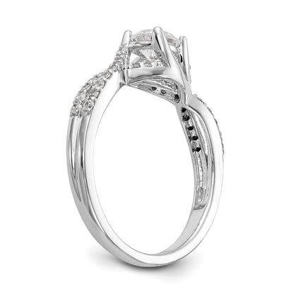 14K Weißgold Kreuz (holds 1/2 Karat (5.2mm) Rund Mittig) 1/4 Diamant Halbfassung Verlobungsring