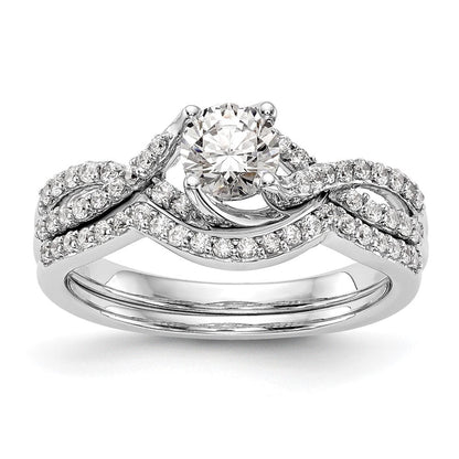 14K Weißgold Kreuz (holds 1/2 Karat (5.2mm) Rund Mittig) 1/4 Diamant Halbfassung Verlobungsring