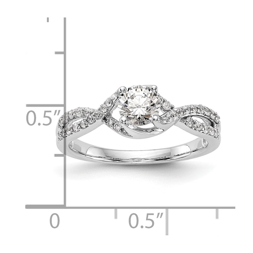 14K Weißgold Kreuz (holds 1/2 Karat (5.2mm) Rund Mittig) 1/4 Diamant Halbfassung Verlobungsring